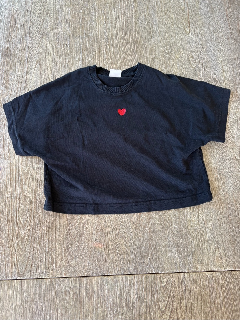 ZARA Kids Black Tee with Red Heart Embroidery